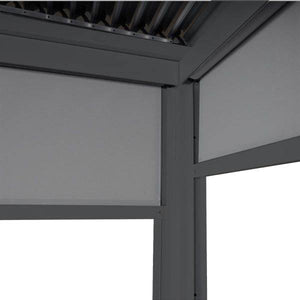 Alu Pergola HWC-L41 mit 3x Seitenwand, Lamellen-Pavillon, stabiles 8cm-Metall-Gestell 3x6m ~ anthrazit