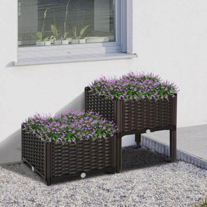 Gartenbeet Hochbeet Pflanzkasten 2-teilig Blumenkasten Abflusslöcher PP Braun