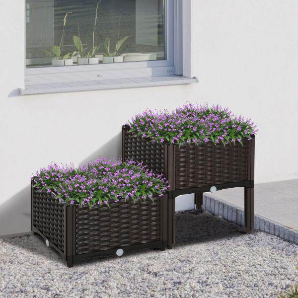 Gartenbeet Hochbeet Pflanzkasten 2-teilig Blumenkasten Abflusslöcher PP Braun
