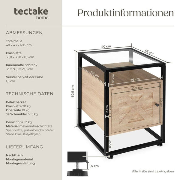 Nachttisch Kidderminster 40x43x60,5cm Industrial Holz hell, Eiche Sonoma