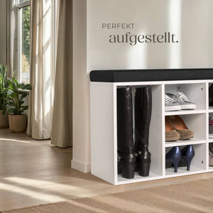 Meuble à chaussures avec coussin d'assise, noir et blanc