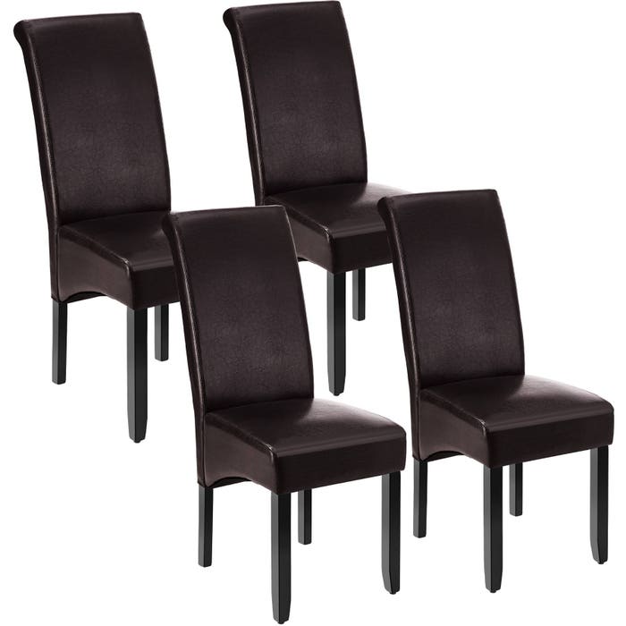 4 chaises de salle à manger ergonomiques en bois massif, marron