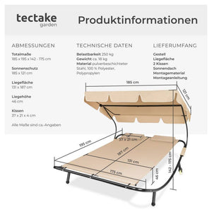 Gartenliege für 2 Personen schwarz/beige