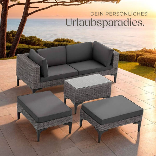 Rattan Lounge mit Aluminiumgestell Bellaria grau