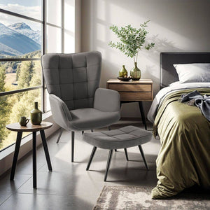 Sessel Hygge gepolstert, ergonomisch, Belastbarkeit 150 kg Feincord anthrazit/schwarz mit Hocker