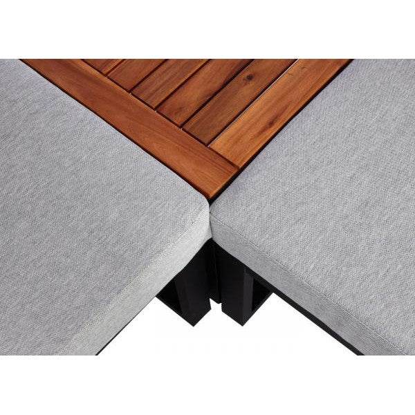 Garten-Garnitur HWC-L26, Gartenlounge Lounge-Set Sitzgruppe Sofa, Metall Akazie Holz MVG-zertifiziert ~ hellgrau