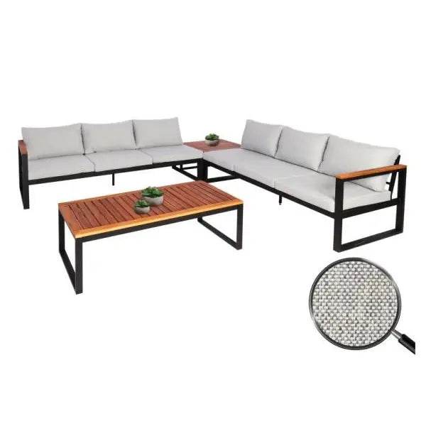 Garten-Garnitur HWC-L26, Gartenlounge Lounge-Set Sitzgruppe Sofa, Metall Akazie Holz MVG-zertifiziert ~ hellgrau