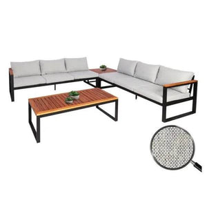 Garten-Garnitur HWC-L26, Gartenlounge Lounge-Set Sitzgruppe Sofa, Metall Akazie Holz MVG-zertifiziert ~ hellgrau