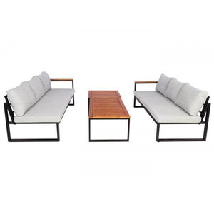 Garten-Garnitur HWC-L26, Gartenlounge Lounge-Set Sitzgruppe Sofa, Metall Akazie Holz MVG-zertifiziert ~ hellgrau