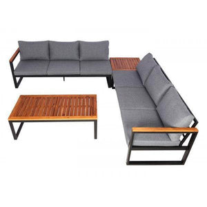 Garten-Garnitur HWC-L26, Gartenlounge Lounge-Set Sitzgruppe Sofa, Aluminium Akazie Holz MVG-zertifiziert ~ dunkelgrau