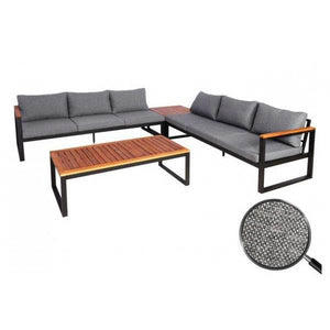 Garten-Garnitur HWC-L26, Gartenlounge Lounge-Set Sitzgruppe Sofa, Aluminium Akazie Holz MVG-zertifiziert ~ dunkelgrau