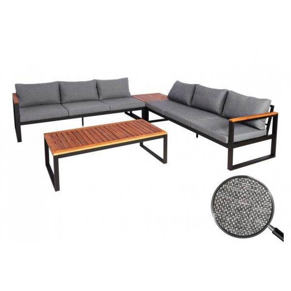 Garten-Garnitur HWC-L26, Gartenlounge Lounge-Set Sitzgruppe Sofa, Aluminium Akazie Holz MVG-zertifiziert ~ dunkelgrau