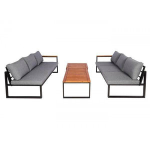 Garten-Garnitur HWC-L26, Gartenlounge Lounge-Set Sitzgruppe Sofa, Aluminium Akazie Holz MVG-zertifiziert ~ dunkelgrau