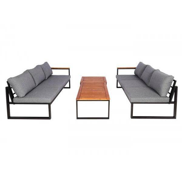 Garten-Garnitur HWC-L26, Gartenlounge Lounge-Set Sitzgruppe Sofa, Aluminium Akazie Holz MVG-zertifiziert ~ dunkelgrau