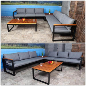 Garten-Garnitur HWC-L26, Gartenlounge Lounge-Set Sitzgruppe Sofa, Aluminium Akazie Holz MVG-zertifiziert ~ dunkelgrau