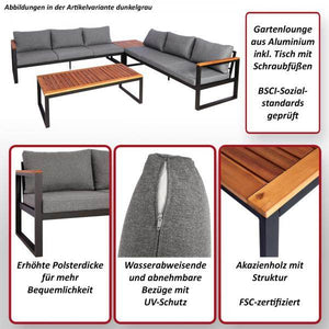 Garten-Garnitur HWC-L26, Gartenlounge Lounge-Set Sitzgruppe Sofa, Aluminium Akazie Holz MVG-zertifiziert ~ dunkelgrau