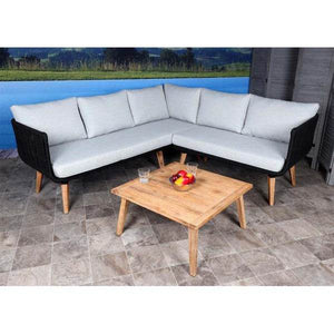 Garten-Garnitur HWC-L30, Garnitur Sitzgruppe Lounge-Set Sofa, Akazie Holz MVG-zertifiziert ~ Polster hellgrau