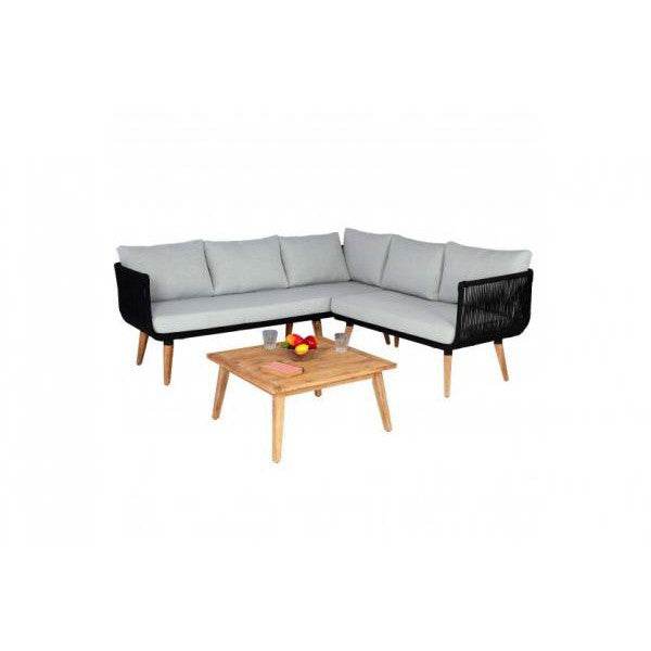 Garten-Garnitur HWC-L30, Garnitur Sitzgruppe Lounge-Set Sofa, Akazie Holz MVG-zertifiziert ~ Polster hellgrau