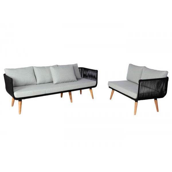 Garten-Garnitur HWC-L30, Garnitur Sitzgruppe Lounge-Set Sofa, Akazie Holz MVG-zertifiziert ~ Polster hellgrau
