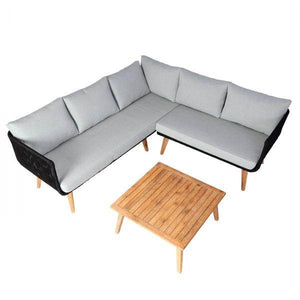 Garten-Garnitur HWC-L30, Garnitur Sitzgruppe Lounge-Set Sofa, Akazie Holz MVG-zertifiziert ~ Polster hellgrau