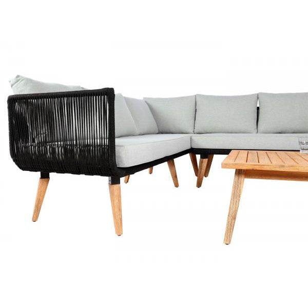Garten-Garnitur HWC-L30, Garnitur Sitzgruppe Lounge-Set Sofa, Akazie Holz MVG-zertifiziert ~ Polster hellgrau