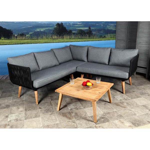 Garten-Garnitur HWC-L30, Garnitur Sitzgruppe Lounge-Set Sofa, Akazie Holz MVG-zertifiziert ~ Polster dunkelgrau