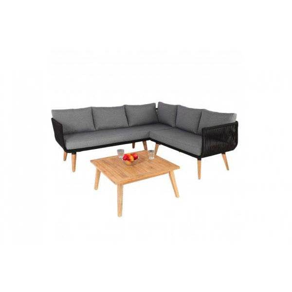 Garten-Garnitur HWC-L30, Garnitur Sitzgruppe Lounge-Set Sofa, Akazie Holz MVG-zertifiziert ~ Polster dunkelgrau
