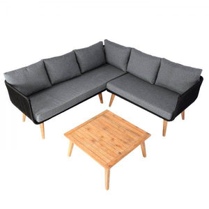 Garten-Garnitur HWC-L30, Garnitur Sitzgruppe Lounge-Set Sofa, Akazie Holz MVG-zertifiziert ~ Polster dunkelgrau