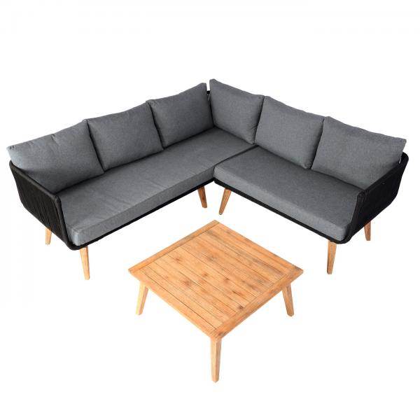 Garten-Garnitur HWC-L30, Garnitur Sitzgruppe Lounge-Set Sofa, Akazie Holz MVG-zertifiziert ~ Polster dunkelgrau