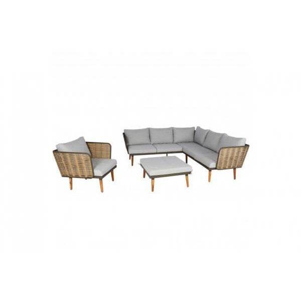 Gartengarnitur HWC-L31, Garnitur Lounge-Set Sofa Outdoor, Spun Poly Metall Poly-Rattan MVG-zertifiziert ~ hellgrau