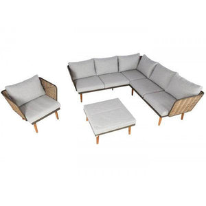 Gartengarnitur HWC-L31, Garnitur Lounge-Set Sofa Outdoor, Spun Poly Metall Poly-Rattan MVG-zertifiziert ~ hellgrau