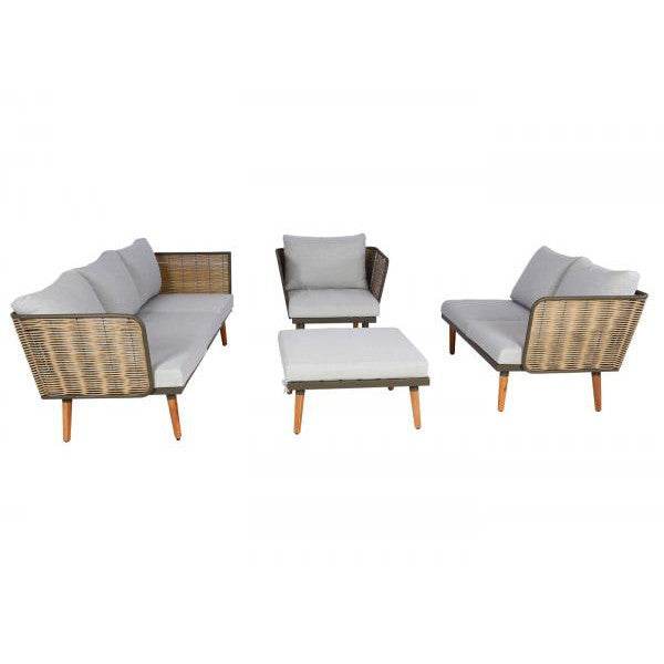 Gartengarnitur HWC-L31, Garnitur Lounge-Set Sofa Outdoor, Spun Poly Metall Poly-Rattan MVG-zertifiziert ~ hellgrau