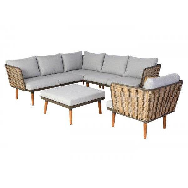 Gartengarnitur HWC-L31, Garnitur Lounge-Set Sofa Outdoor, Spun Poly Metall Poly-Rattan MVG-zertifiziert ~ hellgrau
