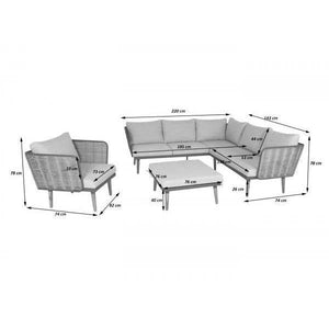 Gartengarnitur HWC-L31, Garnitur Lounge-Set Sofa Outdoor, Spun Poly Metall Poly-Rattan MVG-zertifiziert ~ hellgrau