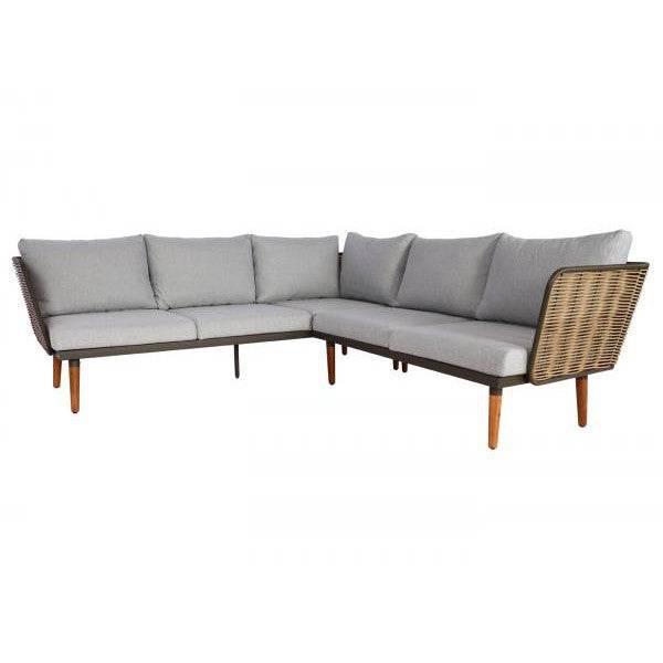 Gartengarnitur HWC-L31, Garnitur Lounge-Set Sofa Outdoor, Spun Poly Metall Poly-Rattan MVG-zertifiziert ~ hellgrau