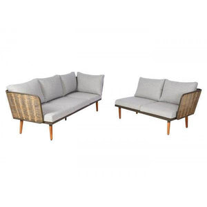 Gartengarnitur HWC-L31, Garnitur Lounge-Set Sofa Outdoor, Spun Poly Metall Poly-Rattan MVG-zertifiziert ~ hellgrau