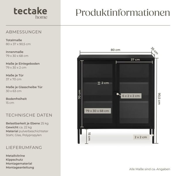 Metallvitrine Baker mit Glastüren schwarz