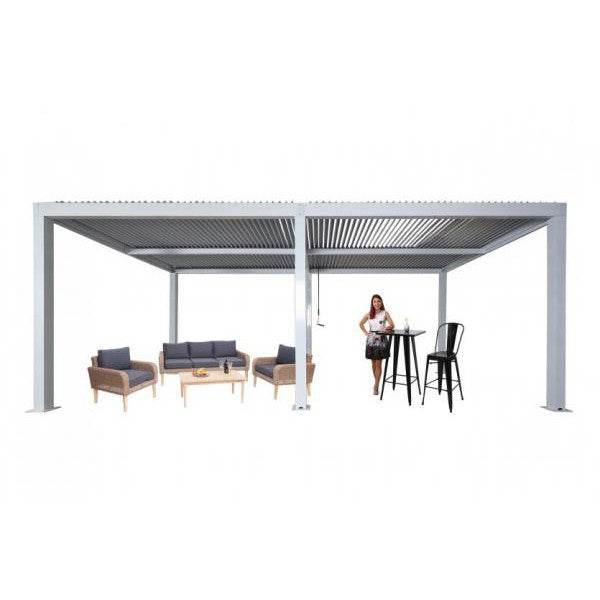 Pergola HWC-L46, Gartenpavillon Lamellen-Pavillon, 11cm-Aluminium-Gestell, Regenrinne sturmfest, 3x6m ~ weiss