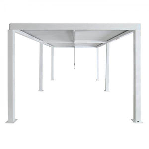 Pergola HWC-L46, Gartenpavillon Lamellen-Pavillon, 11cm-Aluminium-Gestell, Regenrinne sturmfest, 3x6m ~ weiss