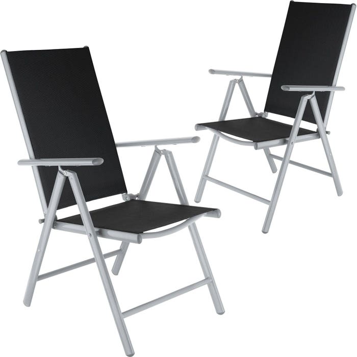 2 sedie da giardino in alluminio, nero/argento