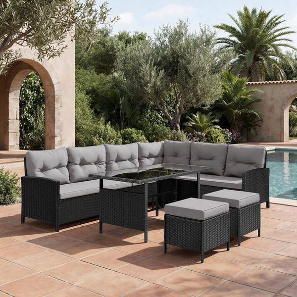 Rattan Lounge Barletta schwarz/grau
