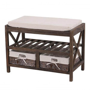 Schuhregal Sitzbank Schuhablage, Shabby-Look Vintage 45x65x34cm braun