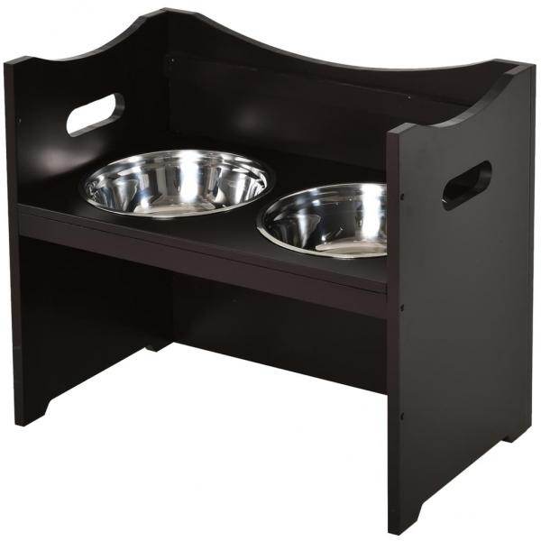 Fressnapf Hund höhenverstellbar Futterstation MDF Edelstahl Dunkelbraun