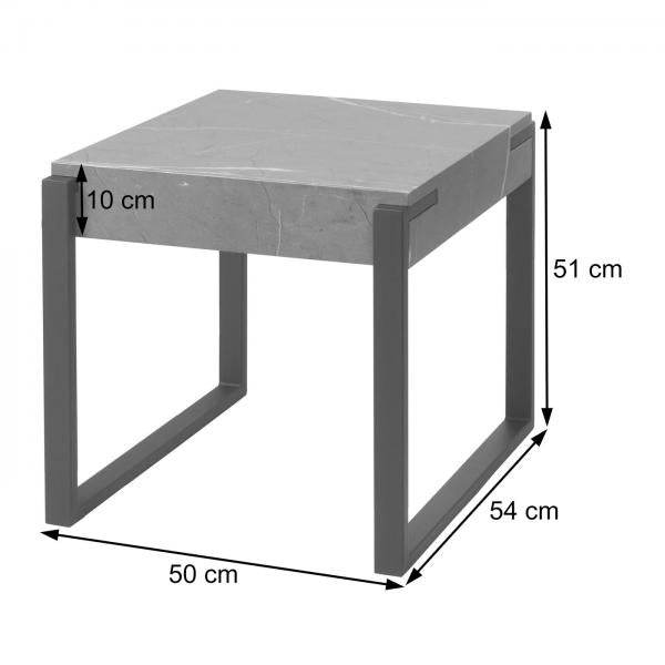 Beistelltisch Kaffeetisch Nachttisch Loungetisch Couchtisch, Metall 51x50x54cm ~ Marmor-Optik grau