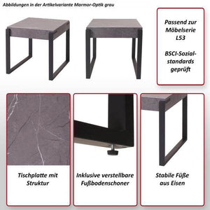 Beistelltisch Kaffeetisch Nachttisch Loungetisch Couchtisch, Metall 51x50x54cm ~ Marmor-Optik grau