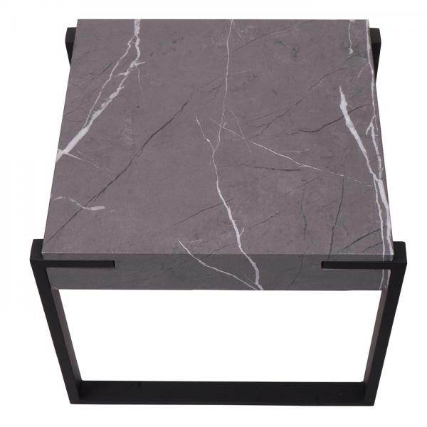 Beistelltisch Kaffeetisch Nachttisch Loungetisch Couchtisch, Metall 51x50x54cm ~ Marmor-Optik grau