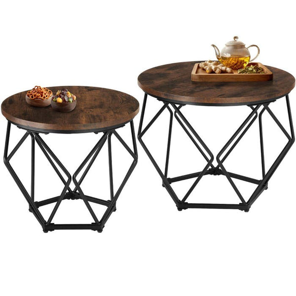 2er Set Couchtisch Benham Industrial Holz dunkel, rustikal