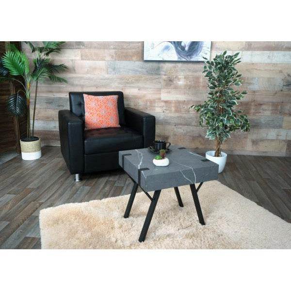 Beistelltisch Kaffeetisch Nachttisch Loungetisch Couchtisch, Eisen MDF 50x55x50cm ~ Marmor-Optik grau