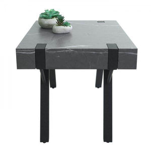 Beistelltisch Kaffeetisch Nachttisch Loungetisch Couchtisch, Eisen MDF 50x55x50cm ~ Marmor-Optik grau