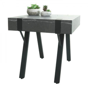 Beistelltisch Kaffeetisch Nachttisch Loungetisch Couchtisch, Eisen MDF 50x55x50cm ~ Marmor-Optik grau